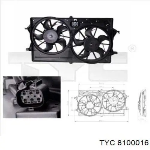 8100016 TYC електровентилятор охолодження в зборі (двигун + крильчатка)