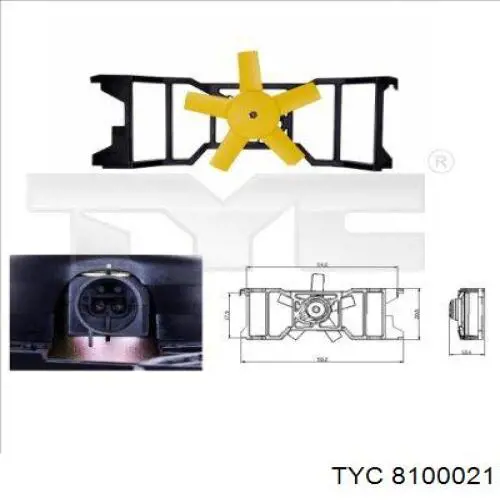 8100021 TYC дифузор радіатора охолодження, в зборі з двигуном і крильчаткою