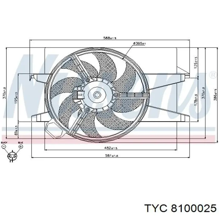 Купити 8100025 TYC Дифузор радіатора охолодження, в зборі з двигуном і крильчаткою