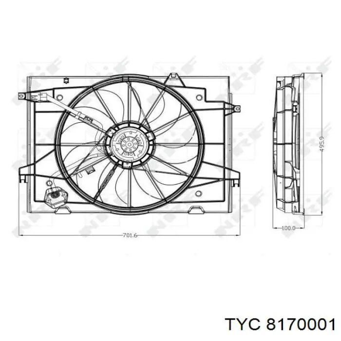 8170001 TYC дифузор радіатора охолодження, в зборі з двигуном і крильчаткою