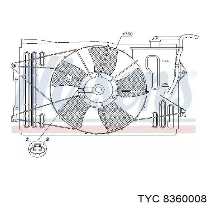 8360008 TYC Мотор вентилятора системи охолодження, лівий