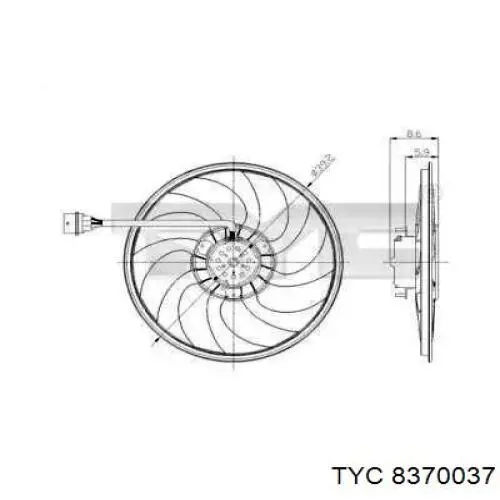 Електровентилятор охолодження в зборі (двигун + крильчатка) 8370037 TYC
