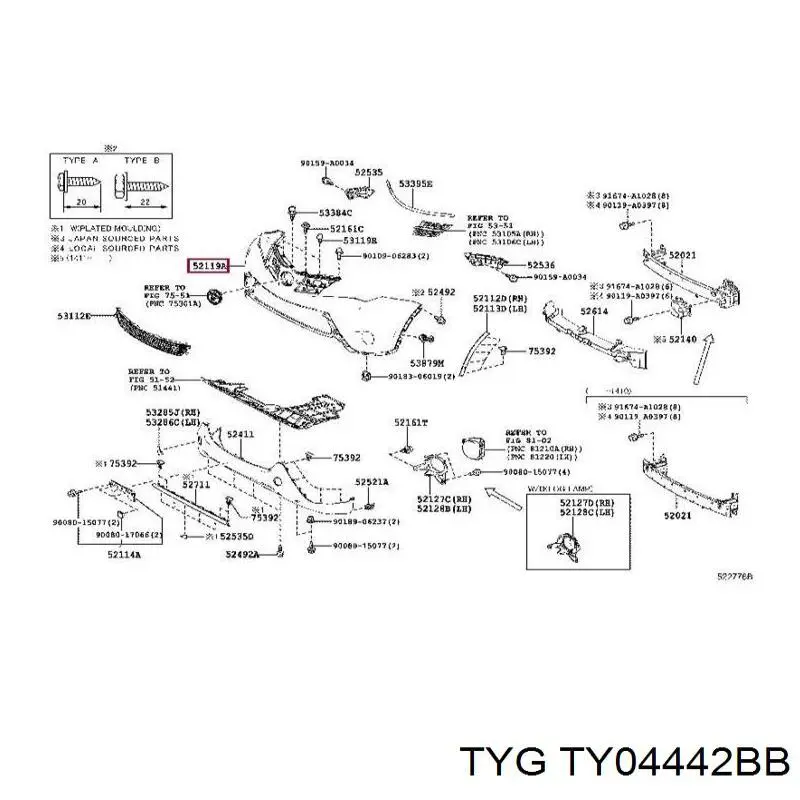 TY04442BB TYG Бампер передній в зборі