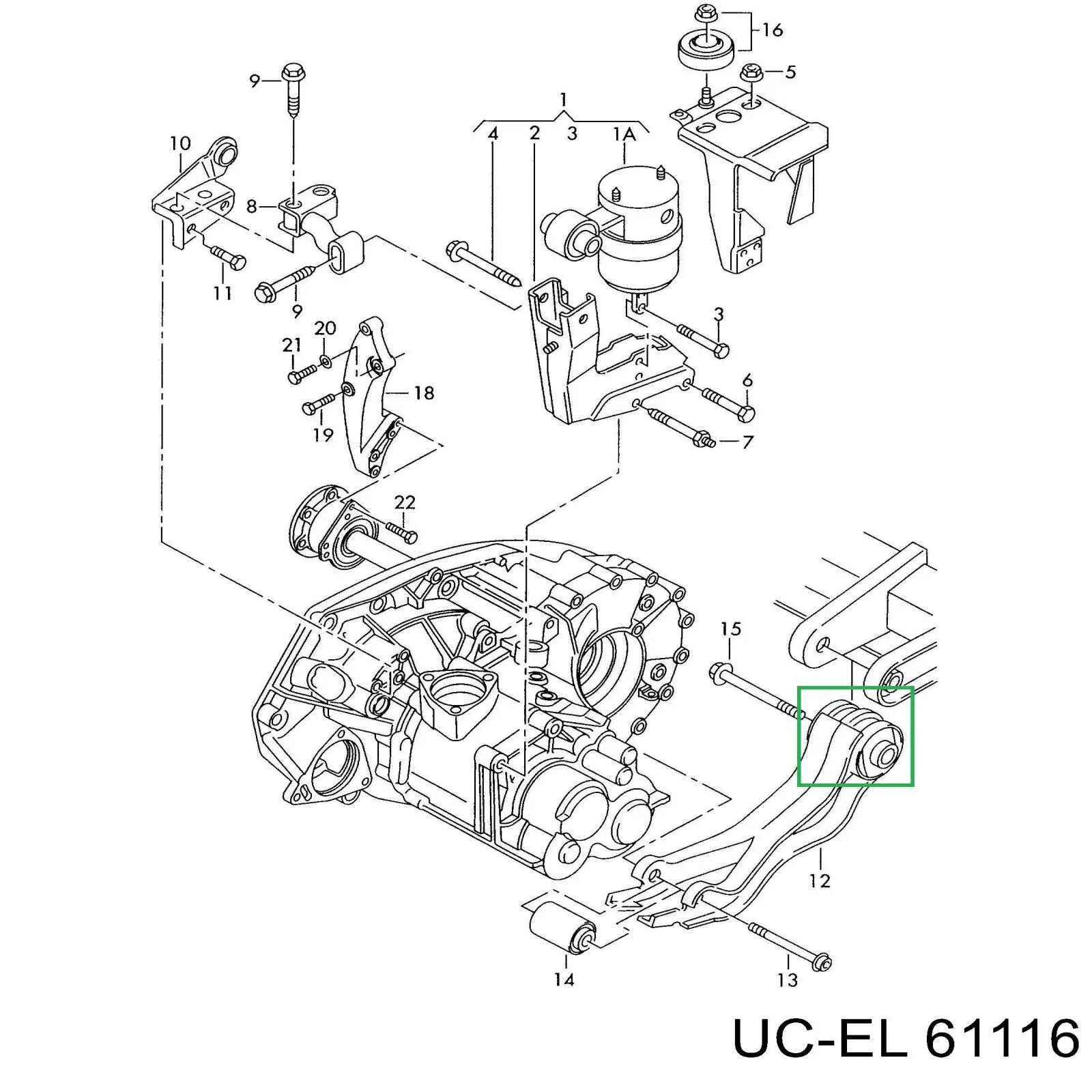 61116 Uc-el подушка (опора двигуна, задня (сайлентблок))