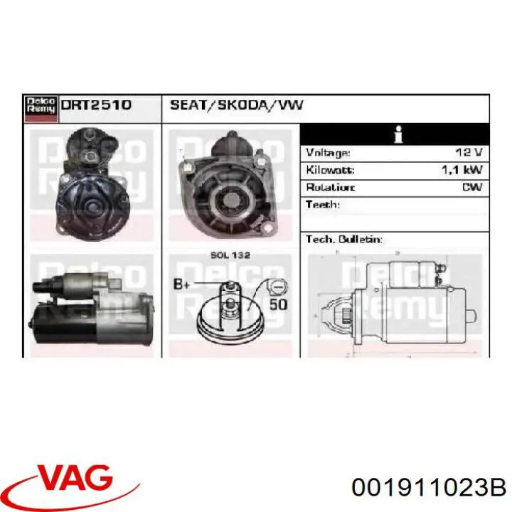Стартер VAG 001911023B ціна, від 84.19 USD