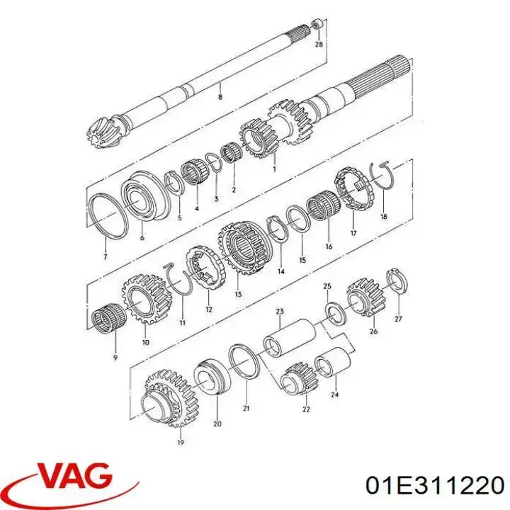 Підшипник первинного валу коробки VAG 01E311220 ціна, від 133.73 USD