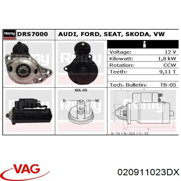 Купити 020911023DX VAG Стартер
