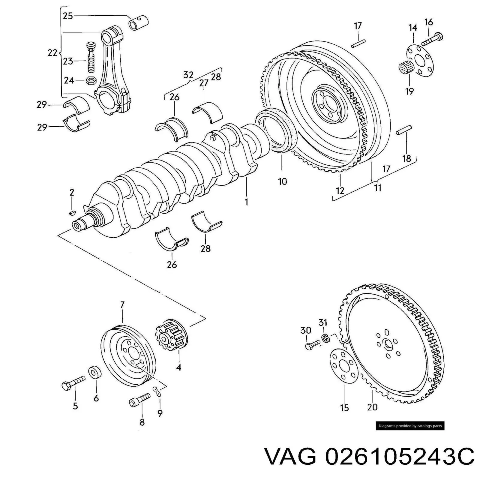 Шків колінвала (демпфер ) VAG 026105243C ціна, від 19.77 USD