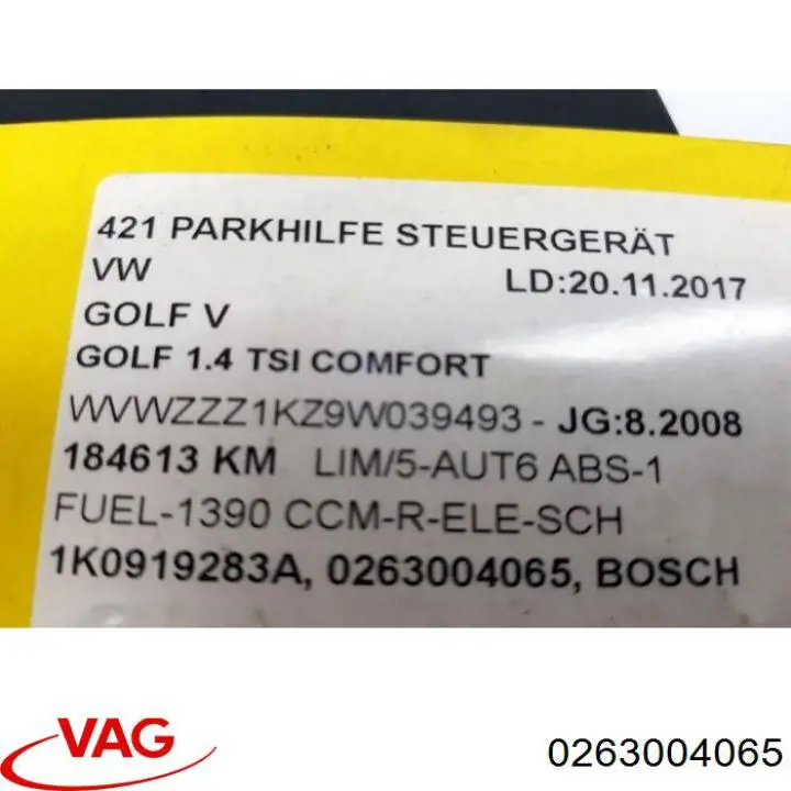  VAG 0263004065 ціна, від  USD