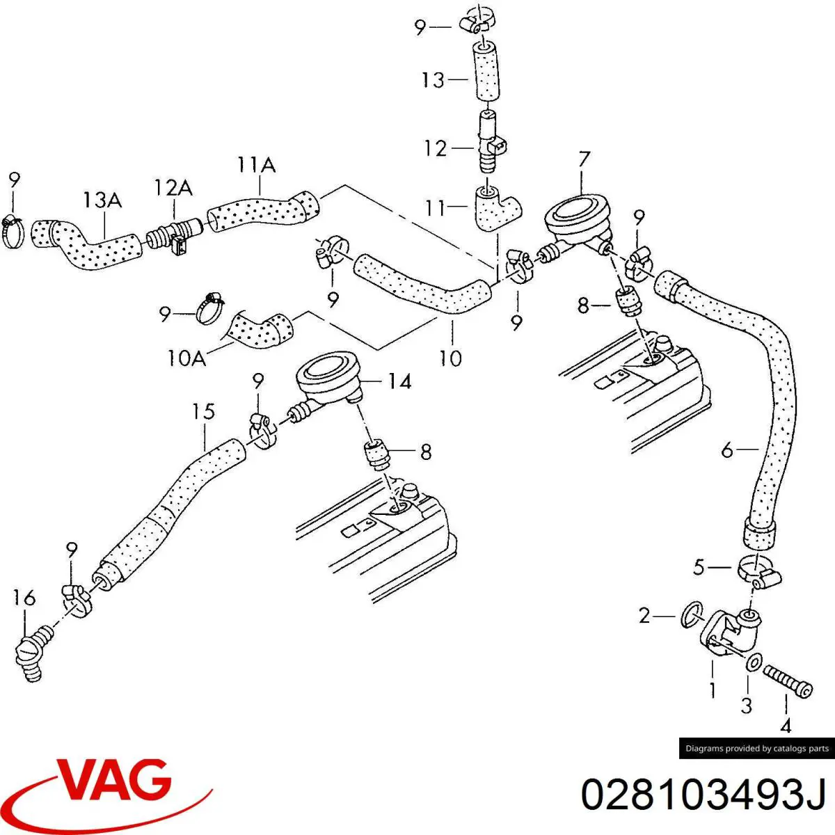 Трубка картера повітряна VAG 028103493J ціна, від 23.40 USD