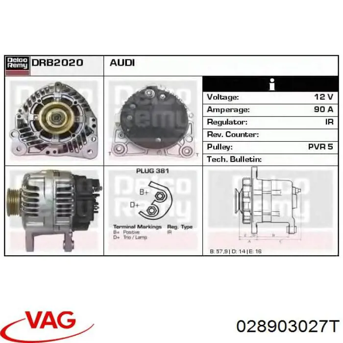 Генератор 028903027T VAG