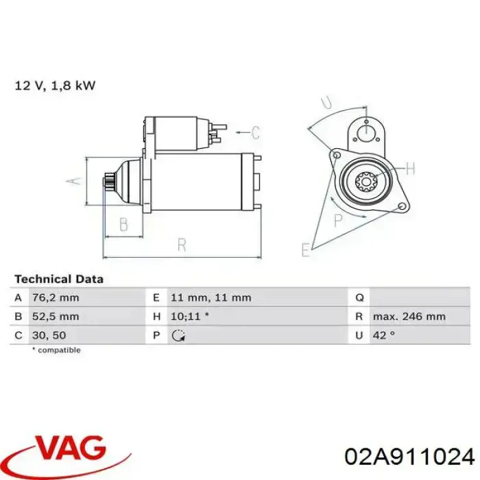 Стартер автомобільний VAG 02A911024