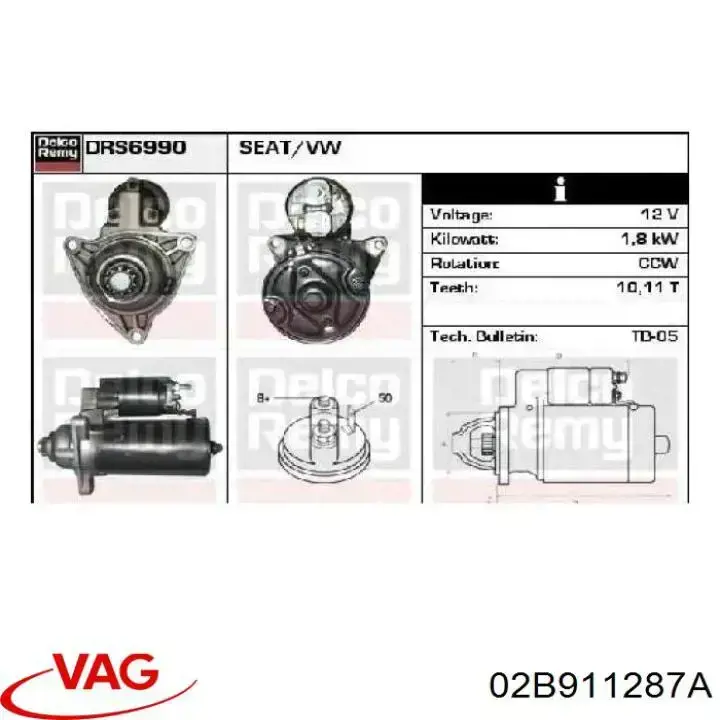 Втягуюче реле стартера 02B911287A VAG