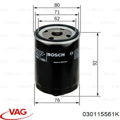 Масляний фільтр двигуна VAG 030115561K ціна, від 4.23 USD