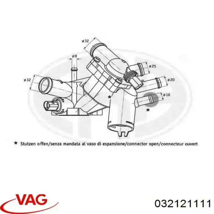 032121111 VAG Корпус термостата в зборі