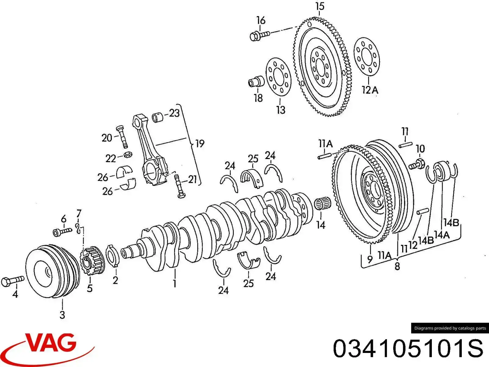 Колінвал двигуна 034105101S VAG