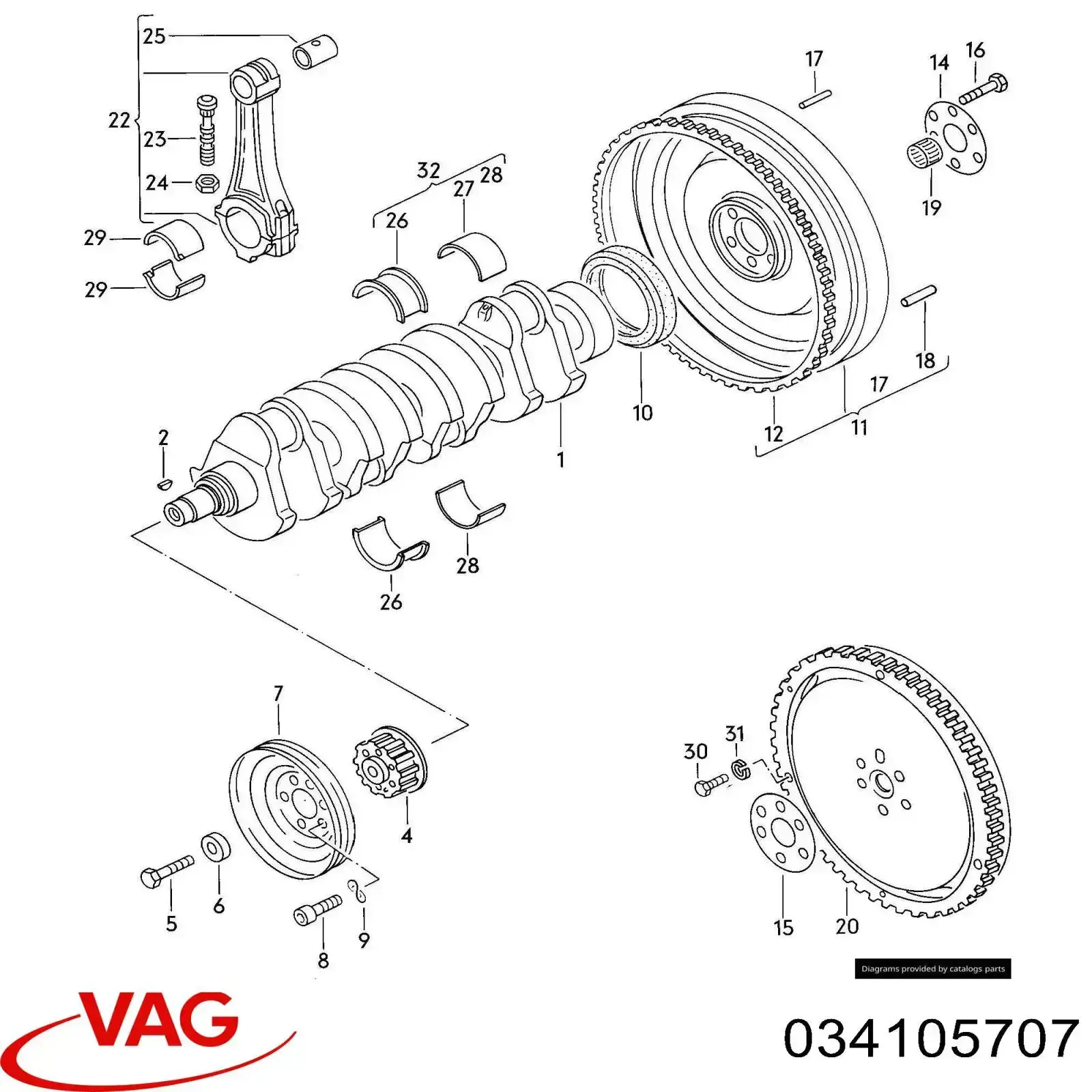 Купити 034105707 VAG Вкладиші коленвала шатунні