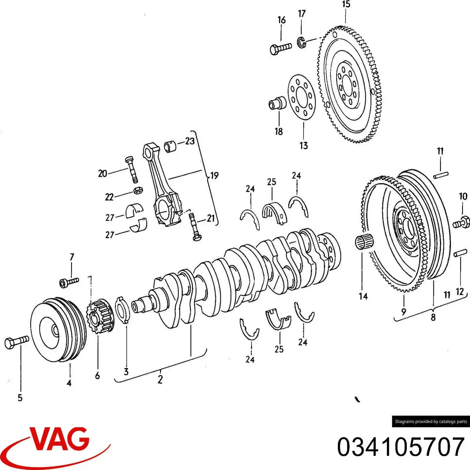 Шатунні вклалиші колінвала STD VAG 034105707 ціна, від 14.80 USD