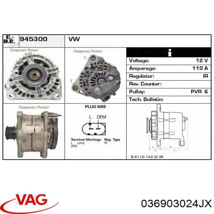 Генератор VAG 036903024JX ціна, від 57.00 USD