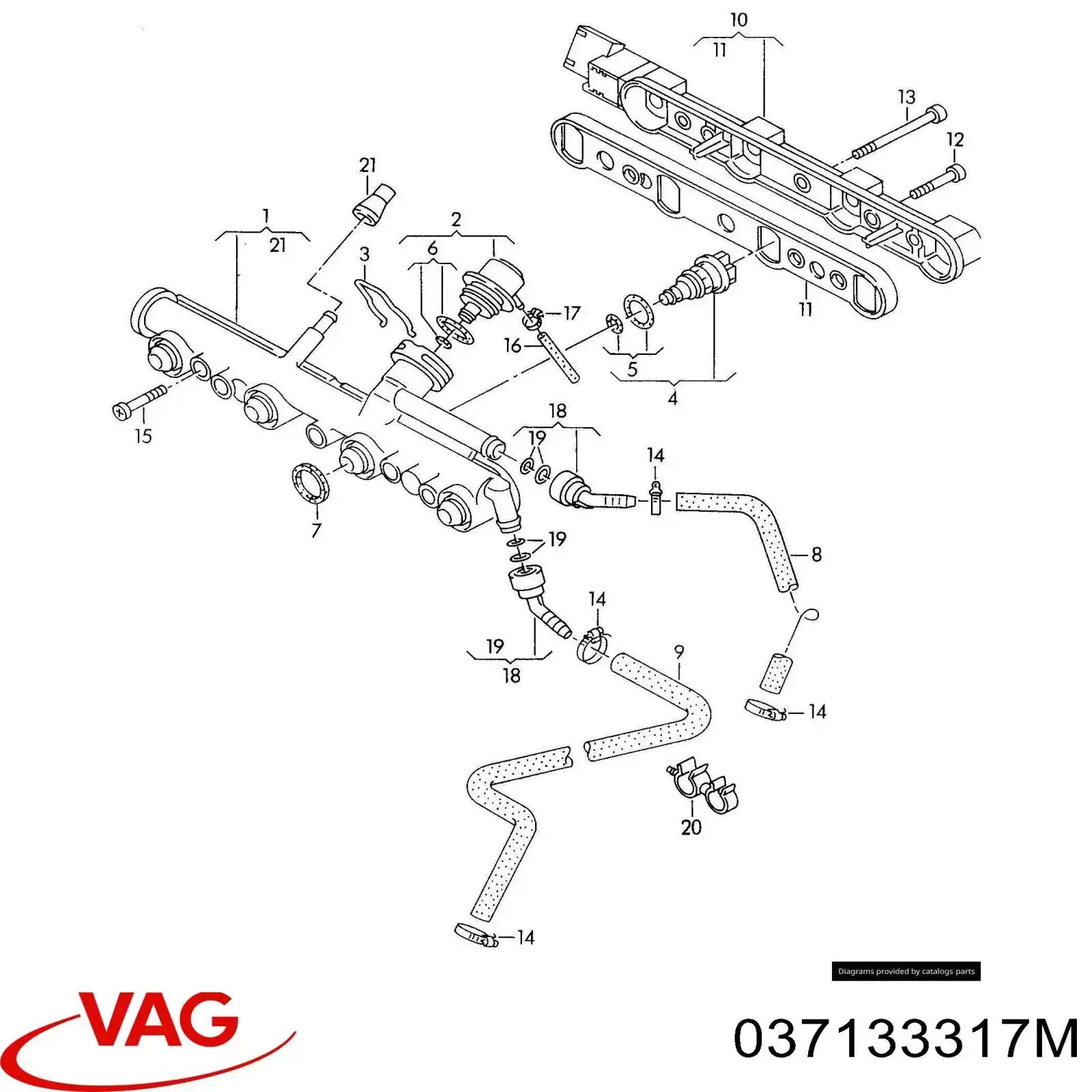 Рампа форсунок системи упорскування палива VAG 037133317M ціна, від 291.34 USD