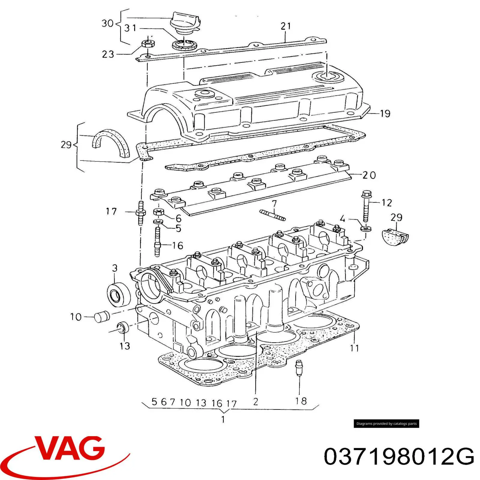 037198012G VAG комплект прокладок двигуна, верхній