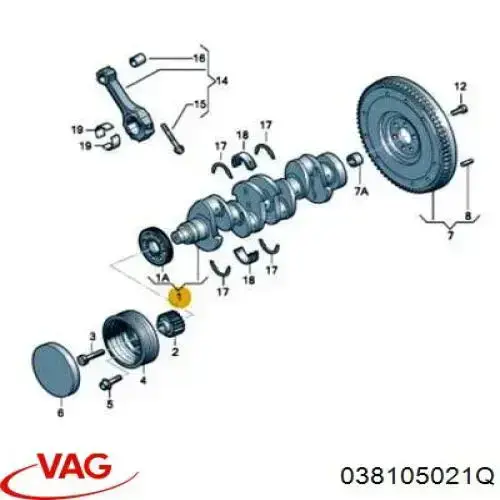 Колінвал двигуна на Volkswagen Passat B6 3C2