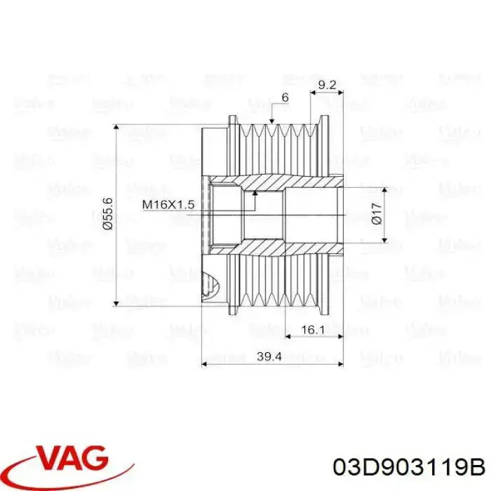 Купити 03D903119B VAG Шків генератора