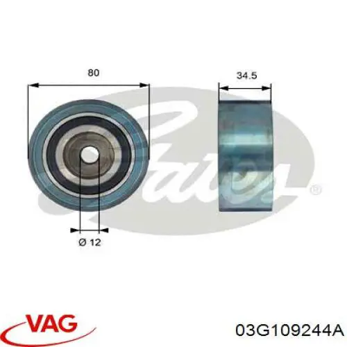 Ролик ременя ГРМ, паразитний VAG 03G109244A ціна, від 30.60 USD
