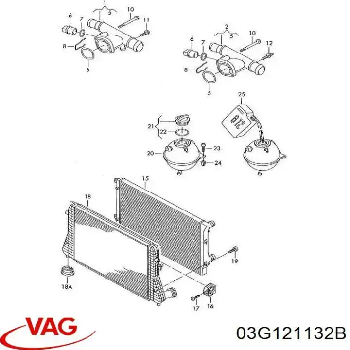 Фланець системи охолодження (трійник) 03G121132B VAG