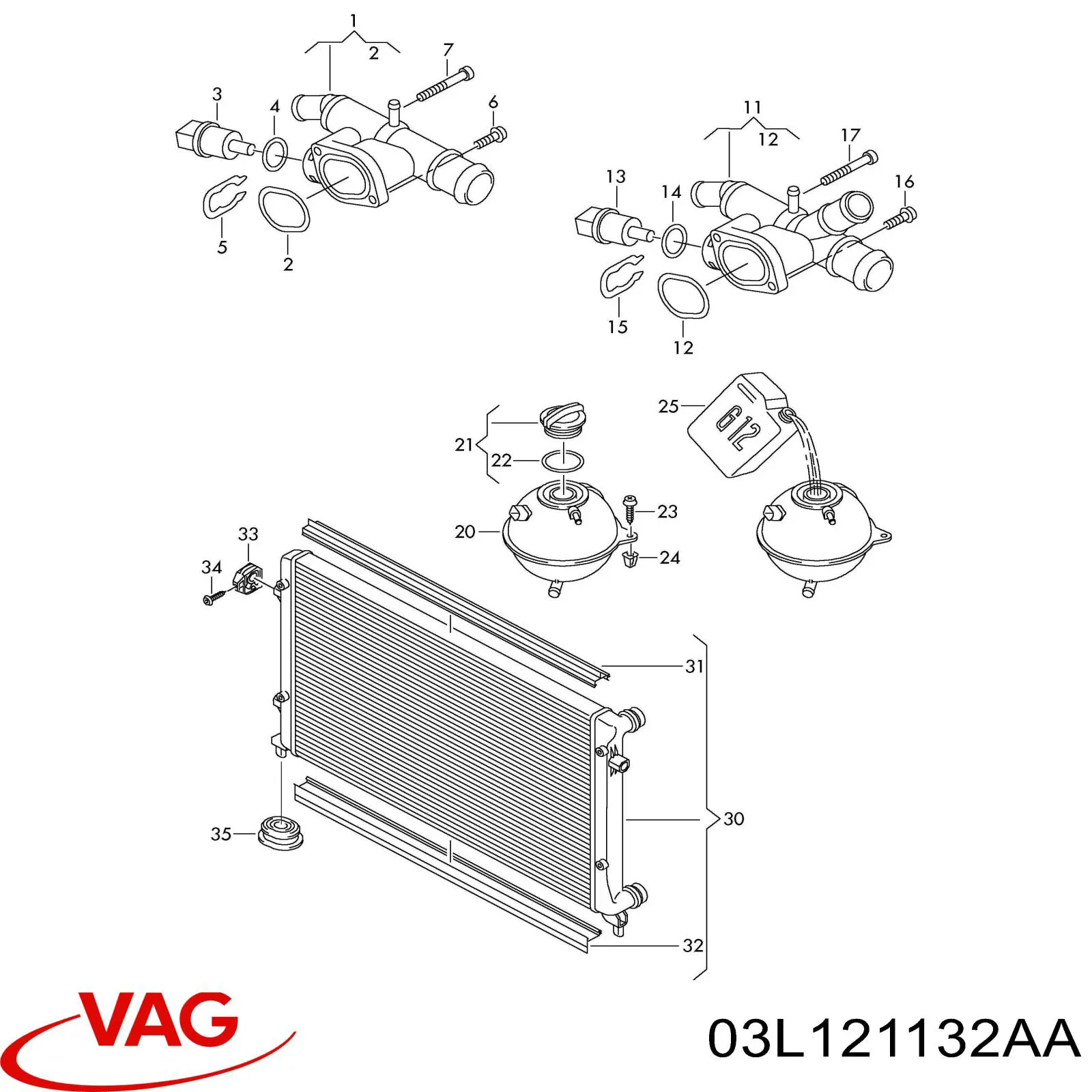Фланець системи охолодження (трійник) VAG 03L121132AA ціна, від 12.98 USD