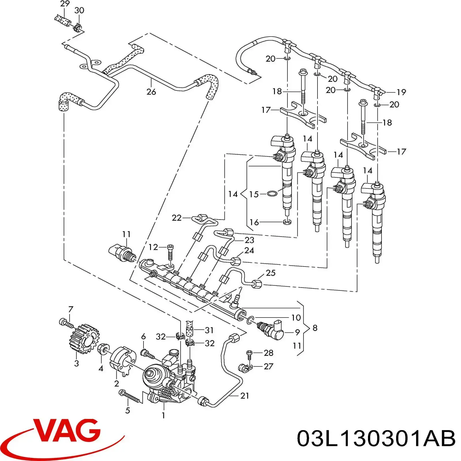03L130301AB VAG Трубка паливна форсунки 3-го циліндра
