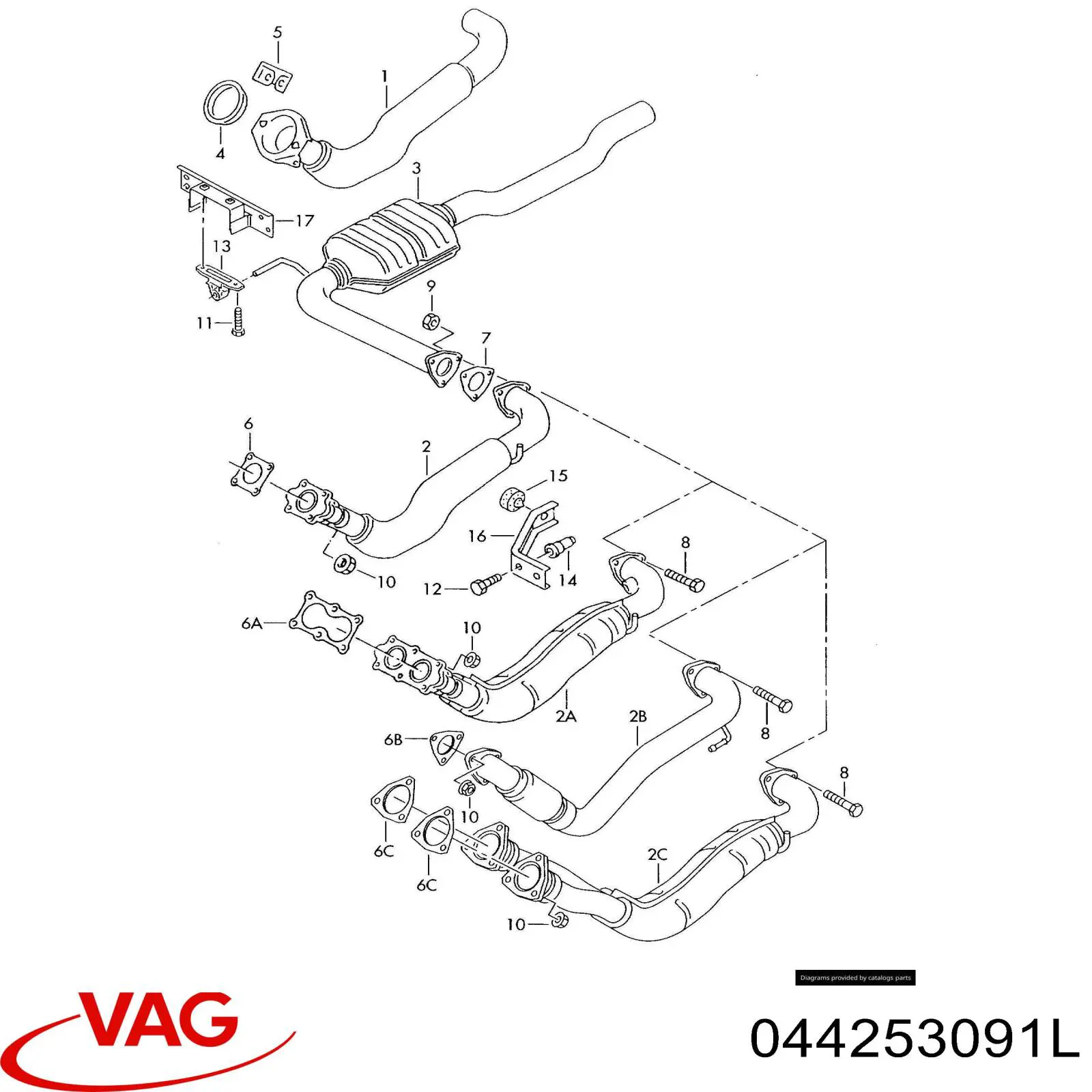 Купити 044253091L VAG Труба приймальна (штани) глушника, передня