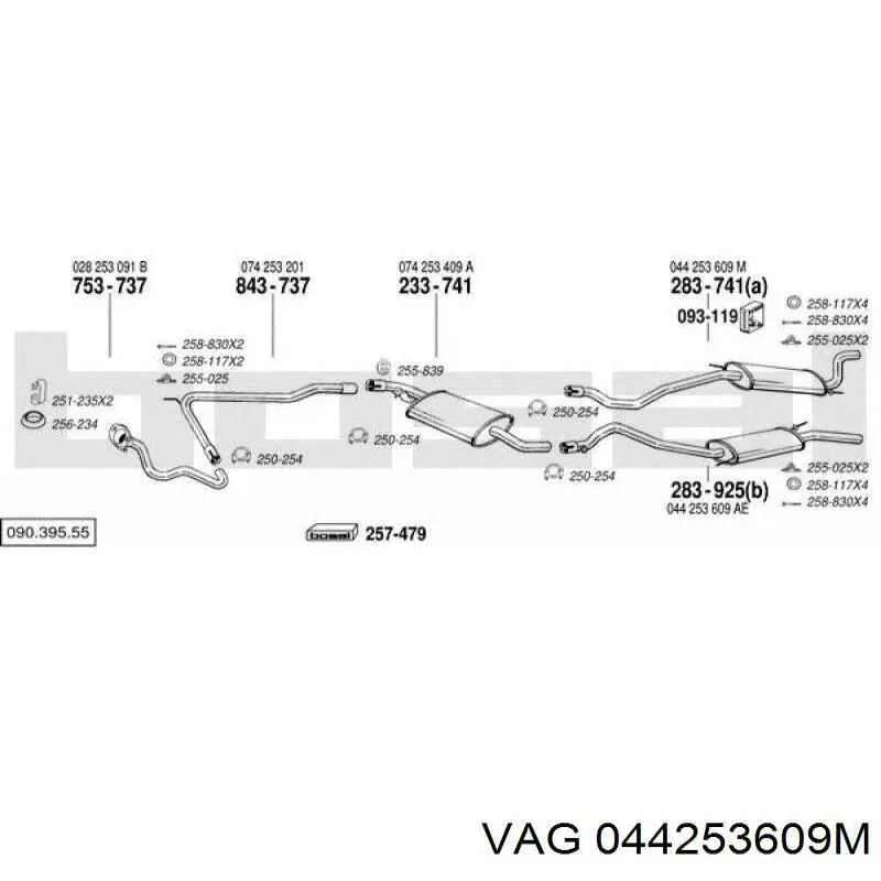 Глушник, задня частина 044253609M VAG