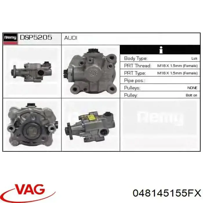 Насос ГПК VAG 048145155FX ціна, від 67.20 USD