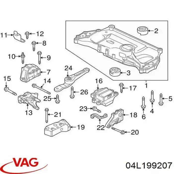 Кронштейн подушки (опори) двигуна, правої 04L199207 VAG