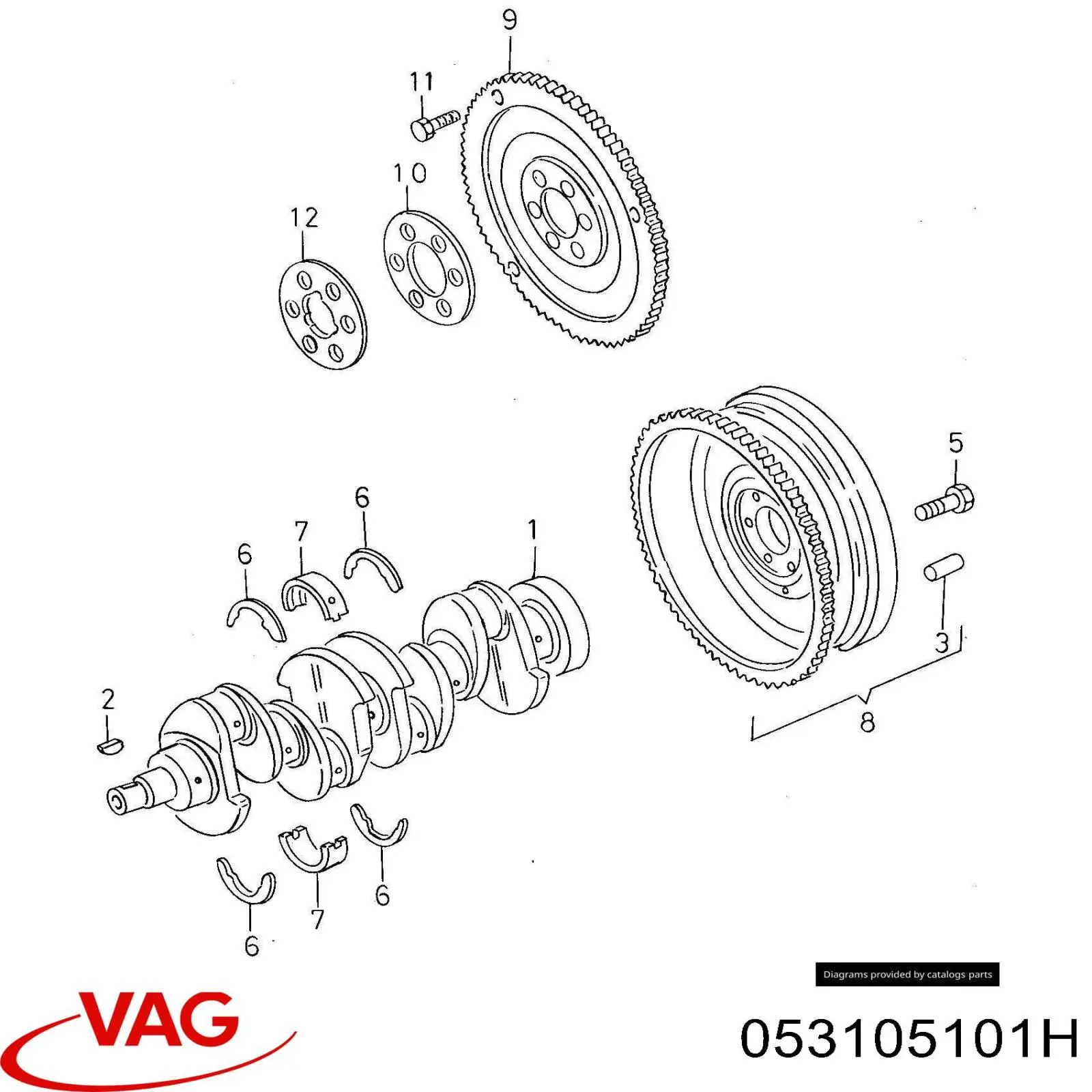 Вал колінчастий і маховик VAG 053105101K ціна, від 696.84 USD