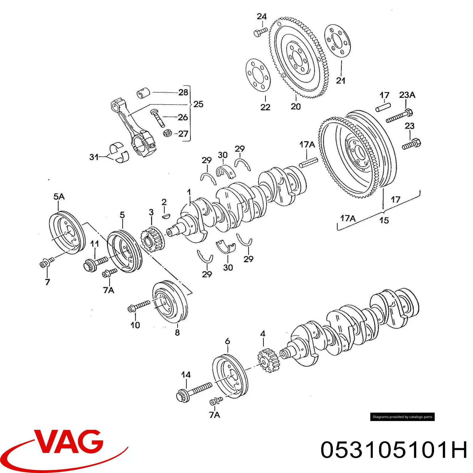 Колінвал двигуна 053105101H VAG