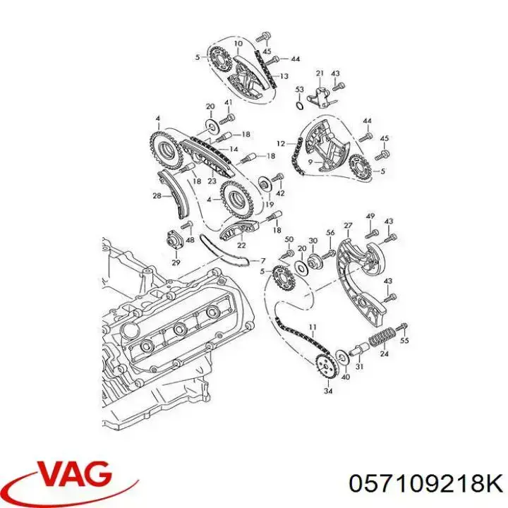 Натягувач ланцюга ГРМ, правий VAG 057109218K ціна, від 239.26 USD