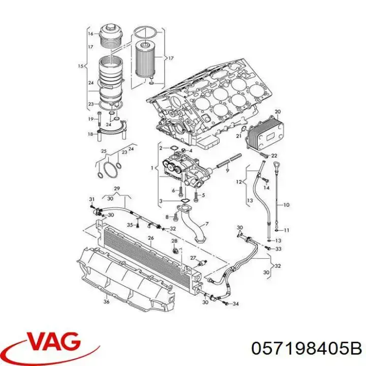 057198405B VAG комплект прокладок корпусу масляного фільтра