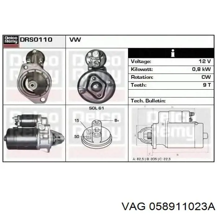 Стартер VAG 059911023F ціна, від 50.68 USD