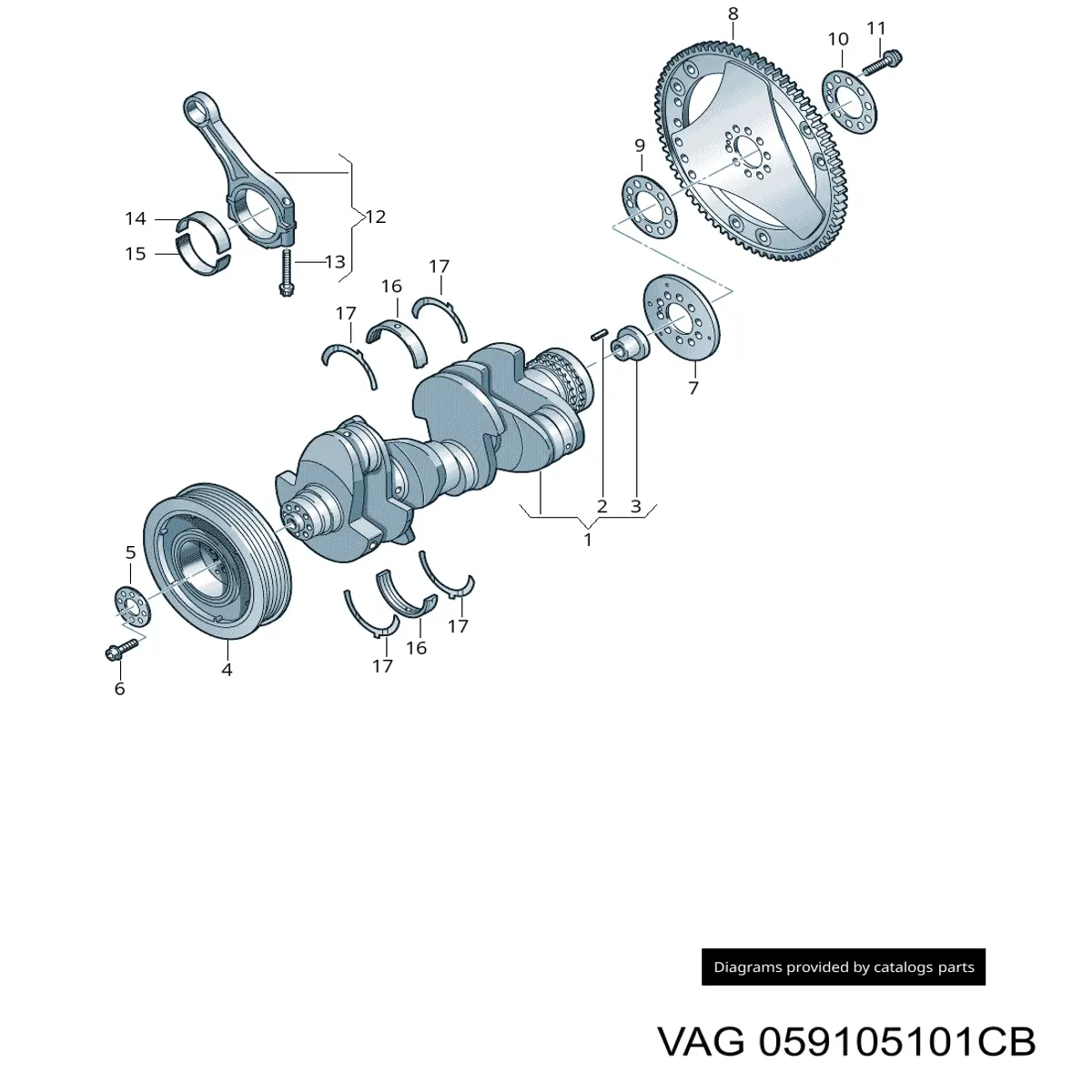 Вал колінчастий і маховик VAG 059105101CB ціна, від 422.39 USD