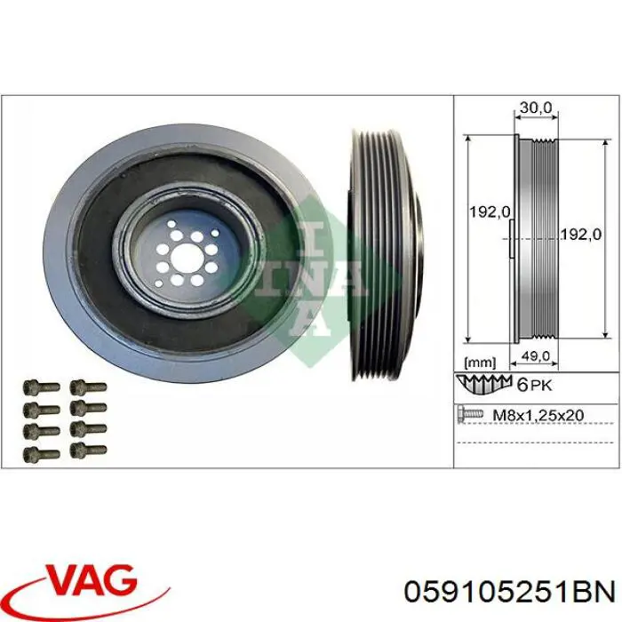 Шків колінвала (демпфер ) VAG 059105251BN ціна, від 59.54 USD