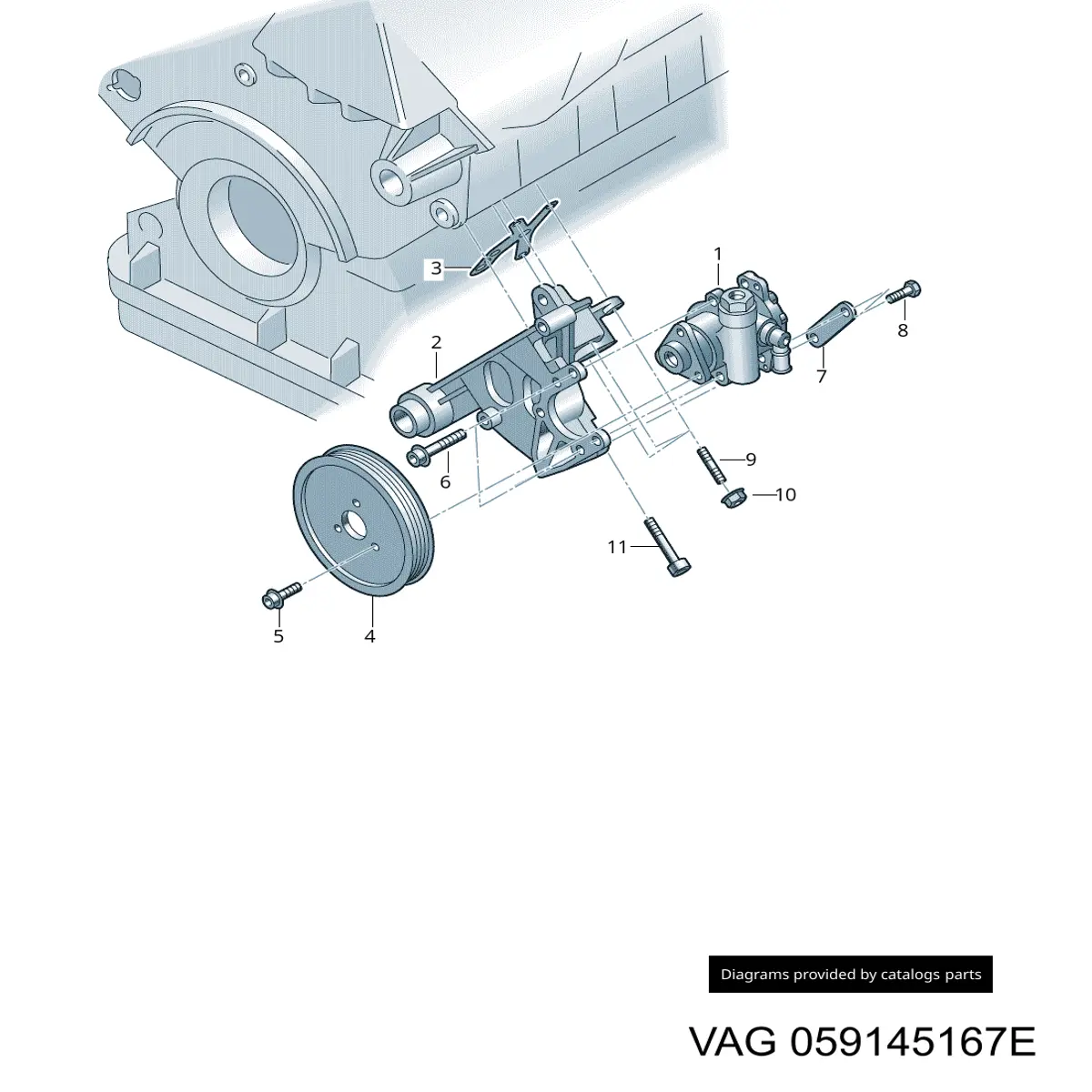 Кріплення силового циліндра (гідропідсилювача) VAG 059145167E ціна, від 88.68 USD