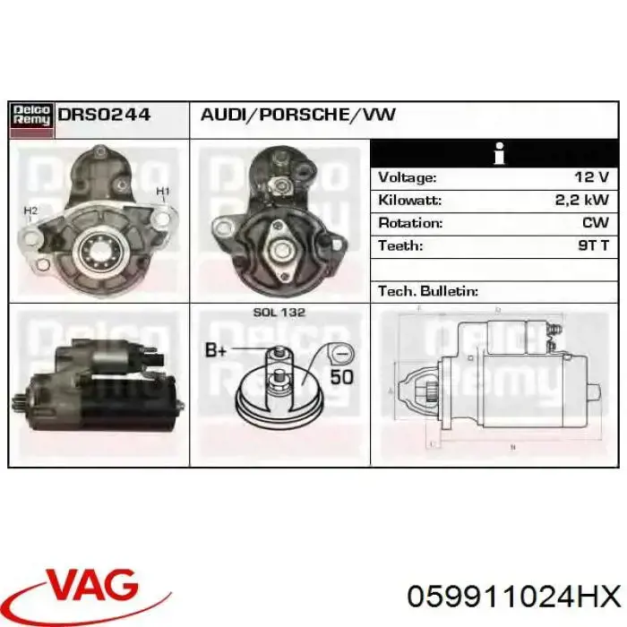 Стартер VAG 059911024HX ціна, від 48.13 USD