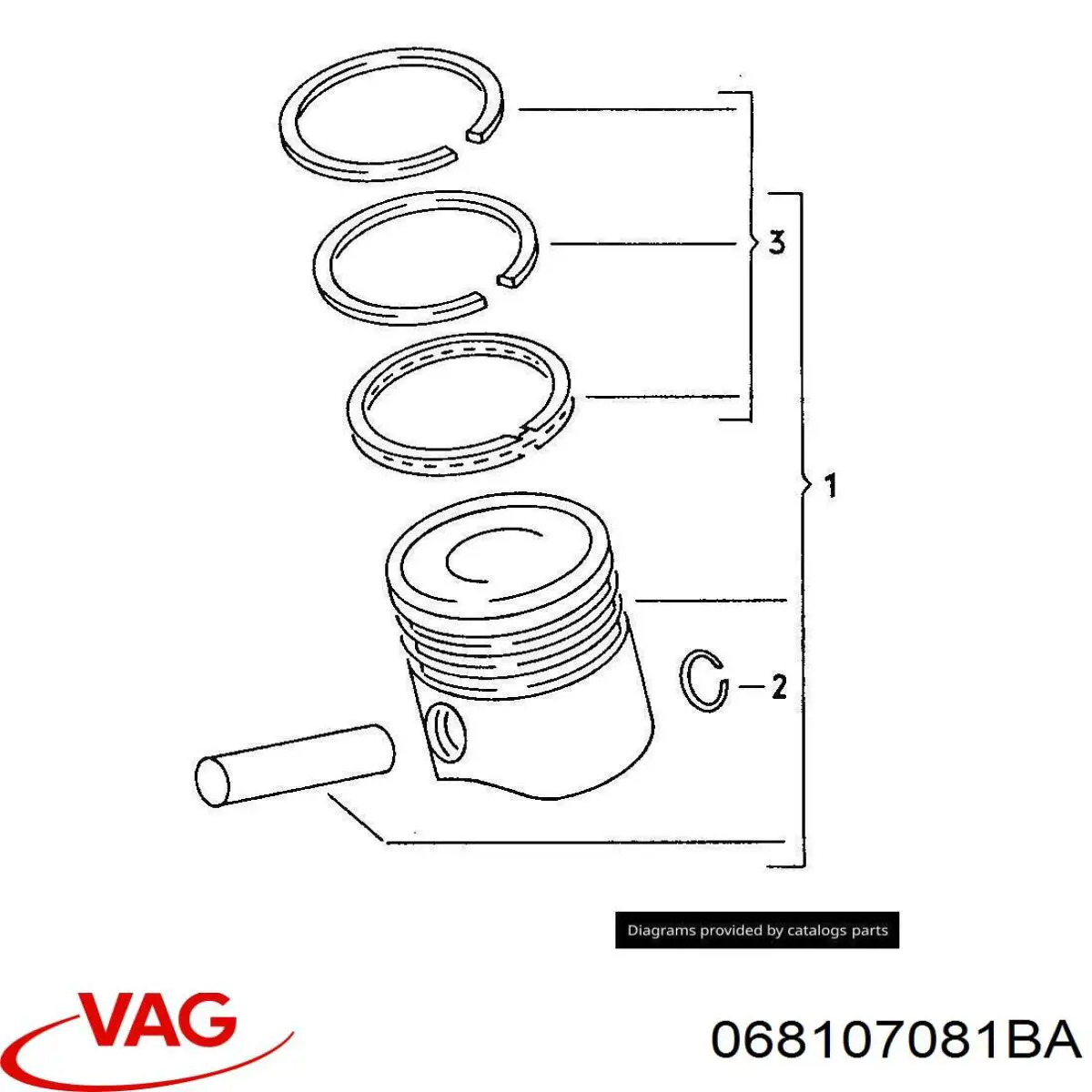 068107081BA VAG поршень в комплекті на 1 циліндр, 2-й ремонт (+0,50)