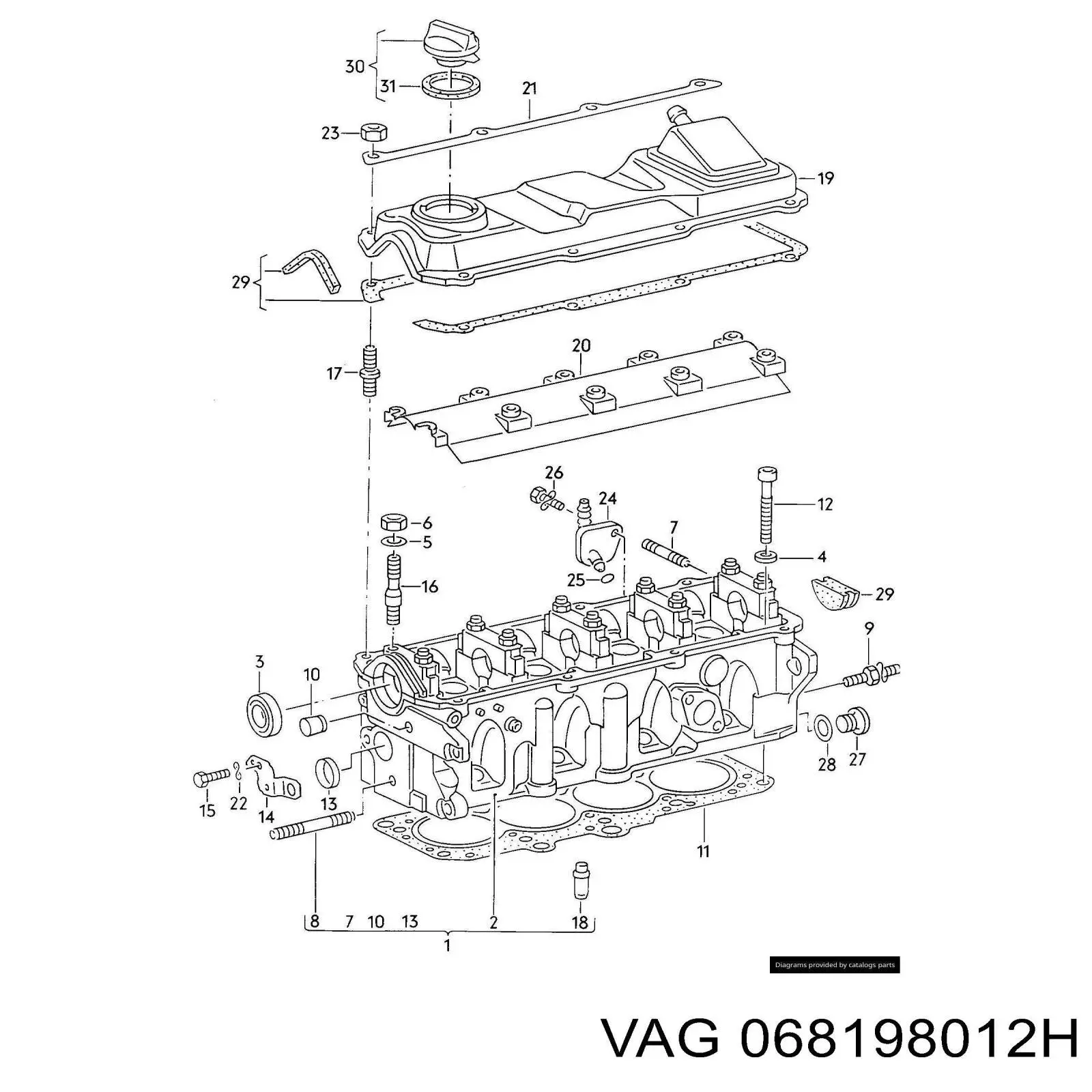 068198012H VAG комплект прокладок двигуна, верхній