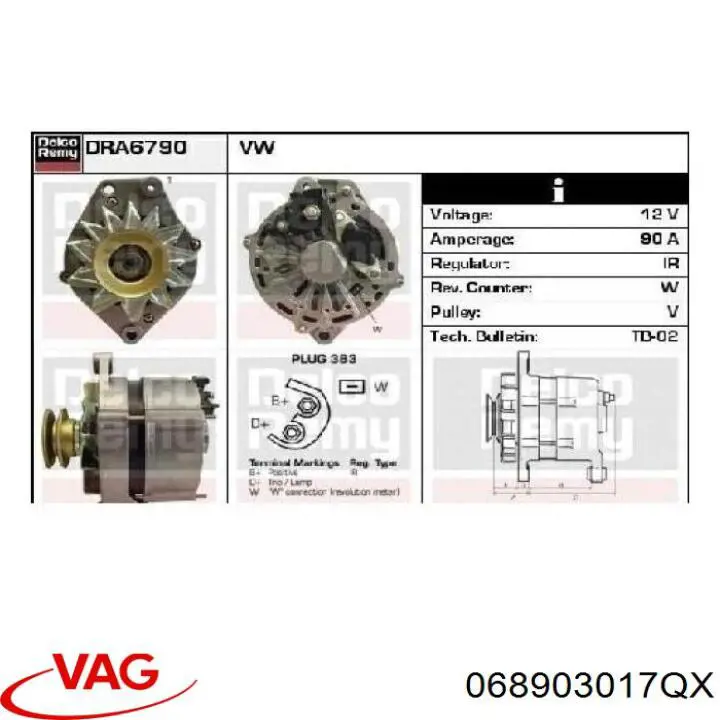 Генератор VAG 068903017QX ціна, від 146.55 USD