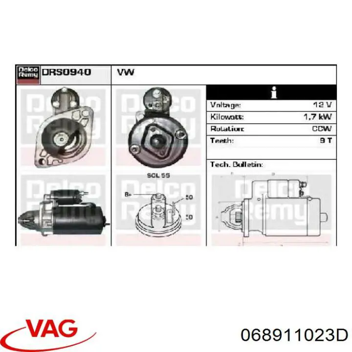 Стартер VAG 068911023D ціна, від 88.40 USD