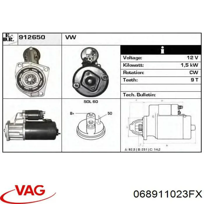 Стартер VAG 068911023FX ціна, від 12.04 USD