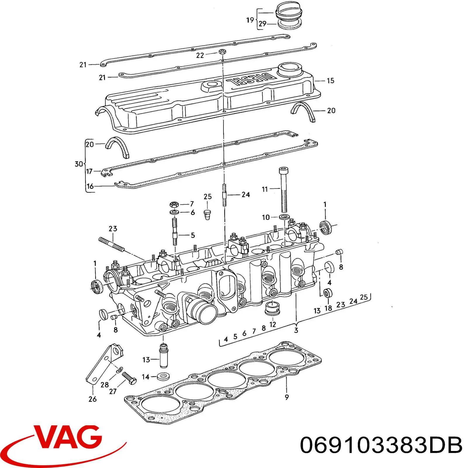 Прокладка головки блока циліндрів (ГБЦ) 069103383DB VAG